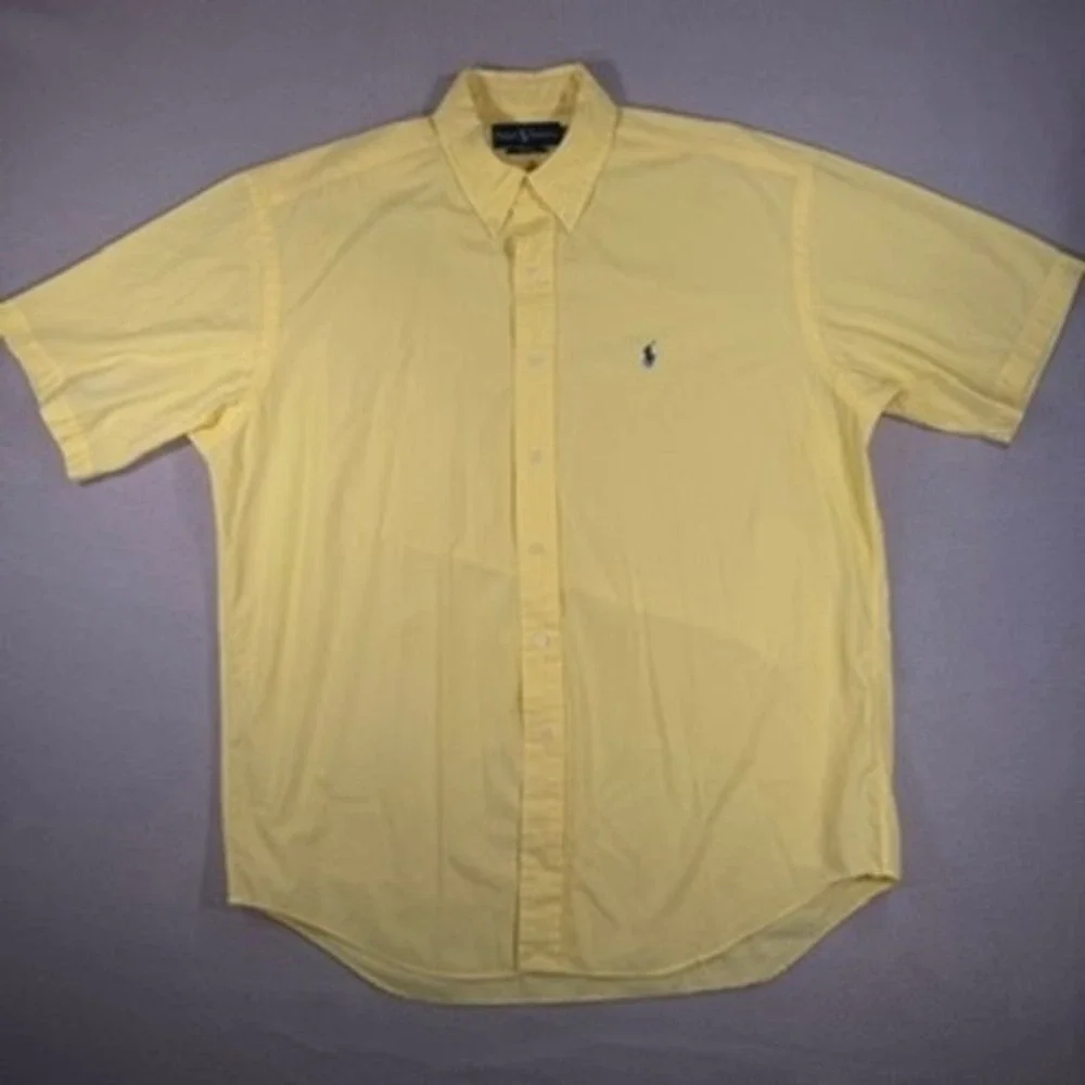 Ralph Lauren Blake Short Sleeve Button Down Large Mens Yellow Cotton Shirt